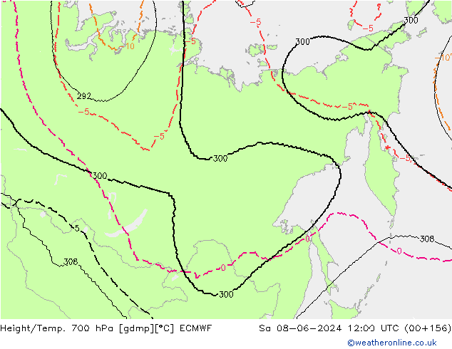Height/Temp. 700 hPa ECMWF Sa 08.06.2024 12 UTC