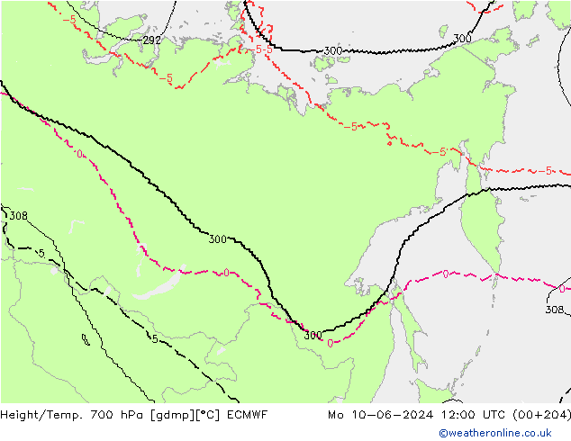 Height/Temp. 700 hPa ECMWF Mo 10.06.2024 12 UTC