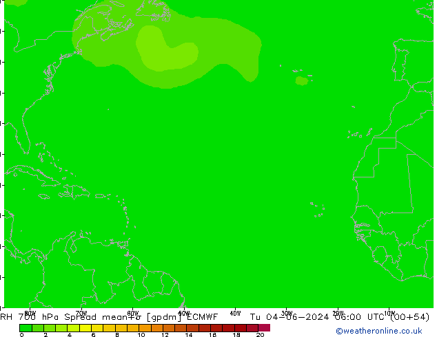 RH 700 гПа Spread ECMWF вт 04.06.2024 06 UTC