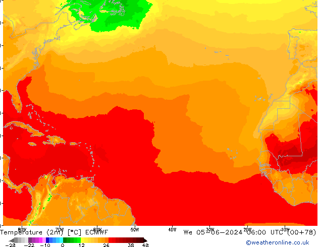 Temperatura (2m) ECMWF mié 05.06.2024 06 UTC