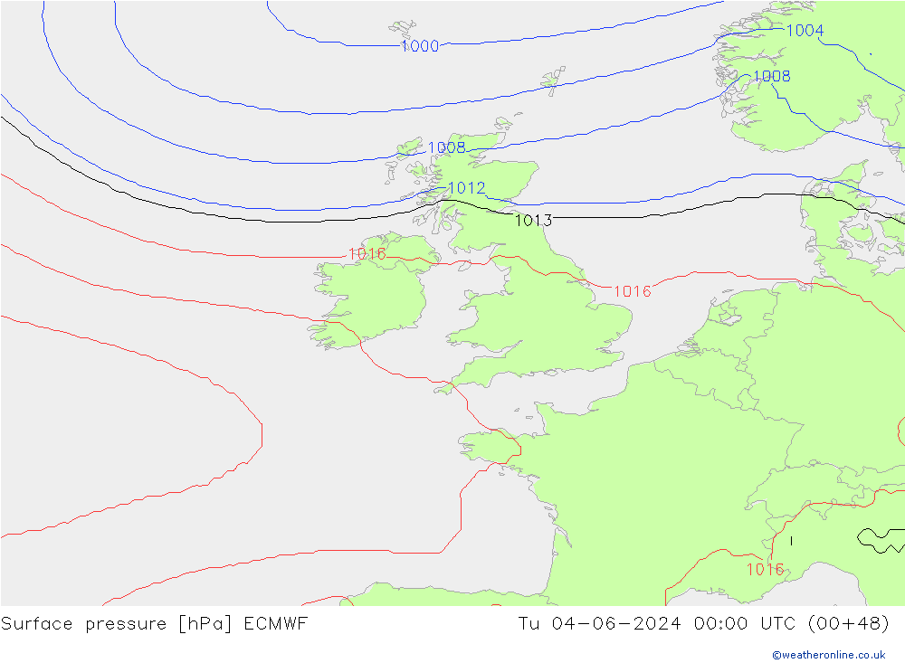 Atmosférický tlak ECMWF Út 04.06.2024 00 UTC