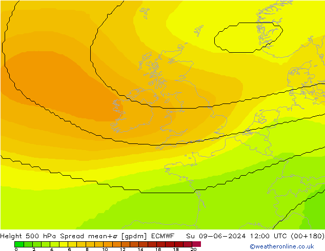 Height 500 гПа Spread ECMWF Вс 09.06.2024 12 UTC