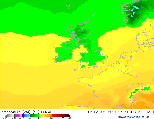 Temperatura (2m) ECMWF sáb 08.06.2024 06 UTC