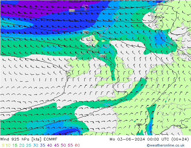 wiatr 925 hPa ECMWF pon. 03.06.2024 00 UTC