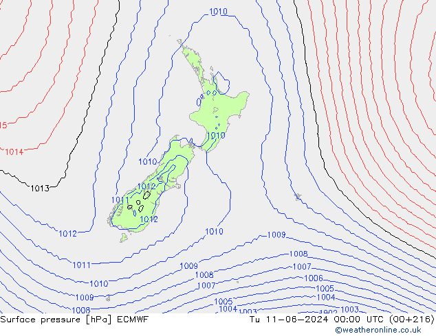 Luchtdruk (Grond) ECMWF di 11.06.2024 00 UTC