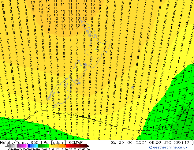 Height/Temp. 850 hPa ECMWF Ne 09.06.2024 06 UTC