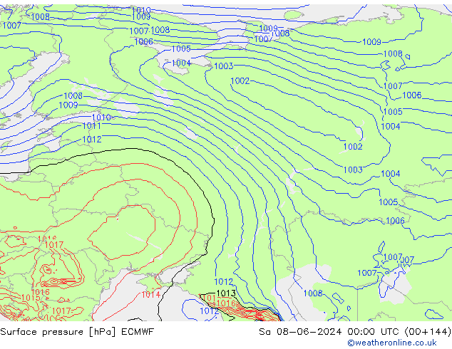 Surface pressure ECMWF Sa 08.06.2024 00 UTC