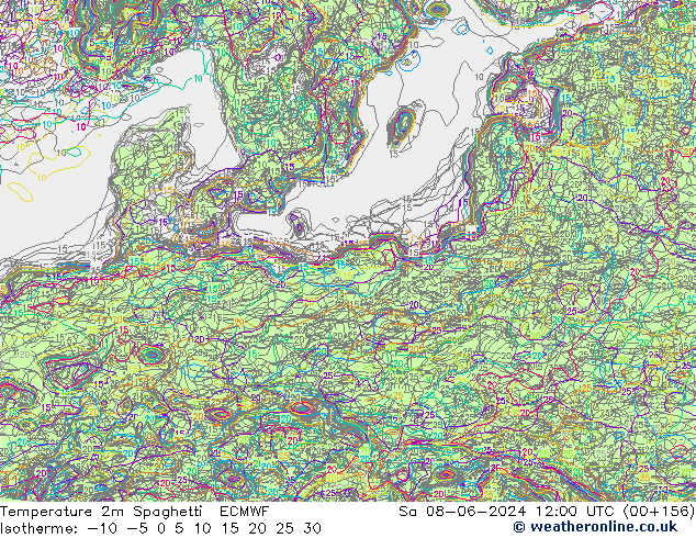 карта температуры Spaghetti ECMWF сб 08.06.2024 12 UTC