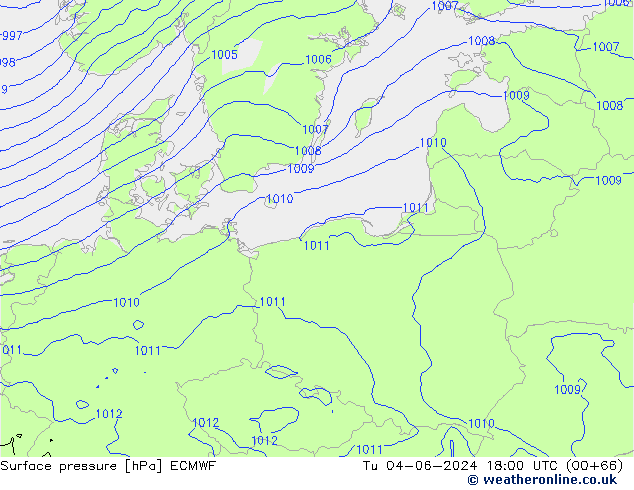 Surface pressure ECMWF Tu 04.06.2024 18 UTC