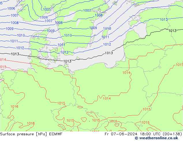 Atmosférický tlak ECMWF Pá 07.06.2024 18 UTC