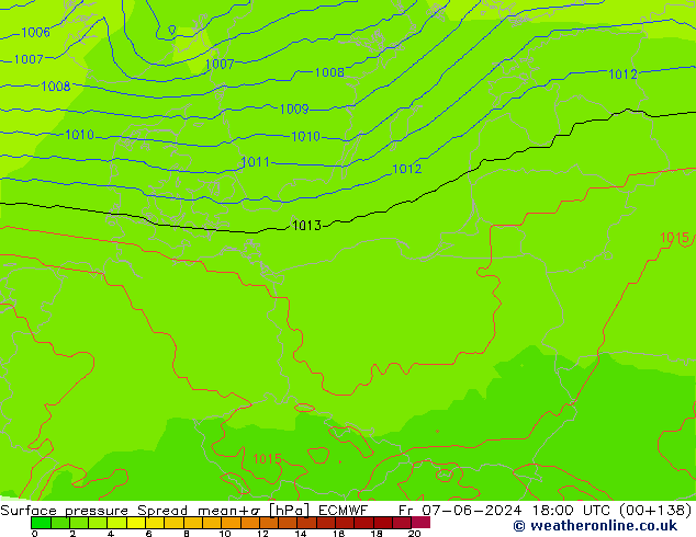 Atmosférický tlak Spread ECMWF Pá 07.06.2024 18 UTC