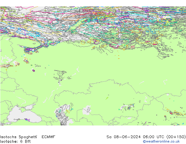 Isotachs Spaghetti ECMWF sam 08.06.2024 06 UTC