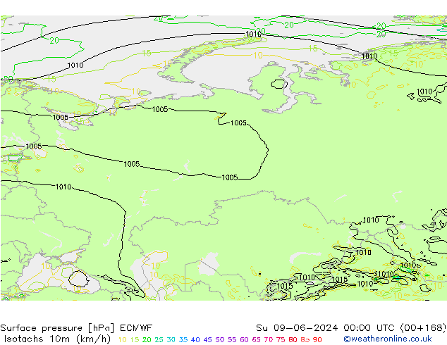 Isotachs (kph) ECMWF dim 09.06.2024 00 UTC