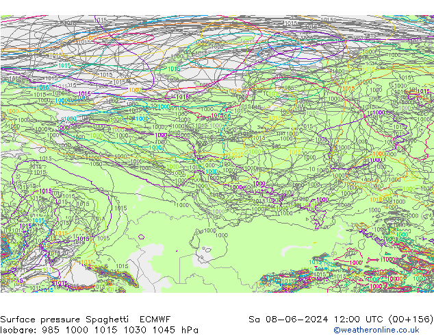 приземное давление Spaghetti ECMWF сб 08.06.2024 12 UTC