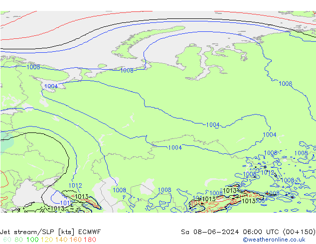 джет/приземное давление ECMWF сб 08.06.2024 06 UTC