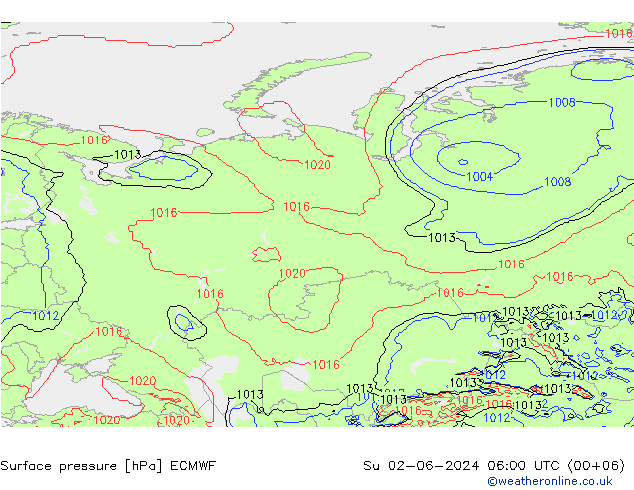 Pressione al suolo ECMWF dom 02.06.2024 06 UTC