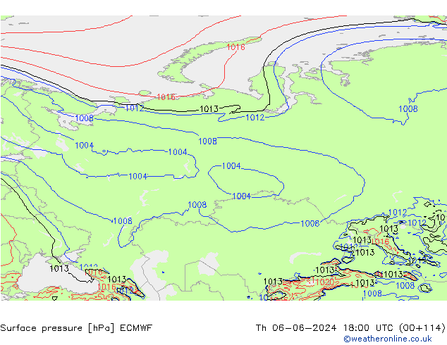 Surface pressure ECMWF Th 06.06.2024 18 UTC