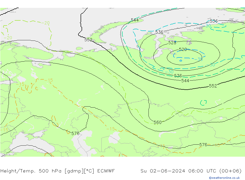 Height/Temp. 500 hPa ECMWF dom 02.06.2024 06 UTC