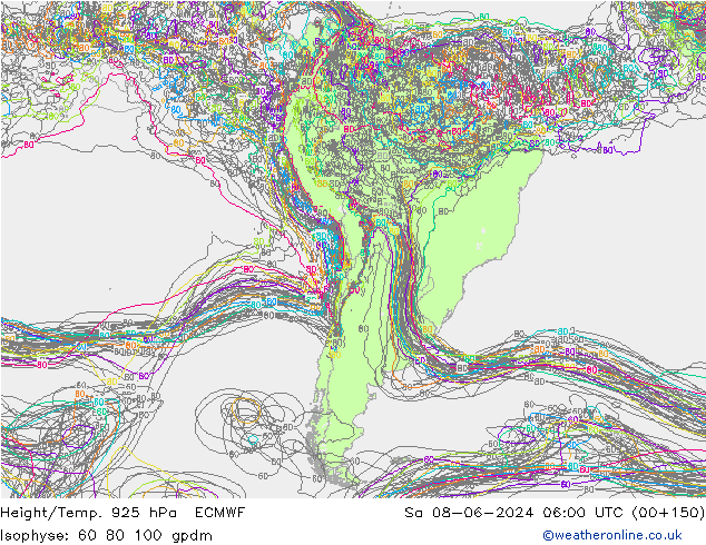 Height/Temp. 925 hPa ECMWF sab 08.06.2024 06 UTC
