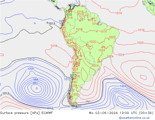 pressão do solo ECMWF Seg 03.06.2024 12 UTC