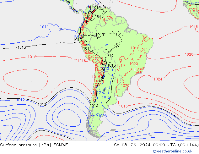 Surface pressure ECMWF Sa 08.06.2024 00 UTC