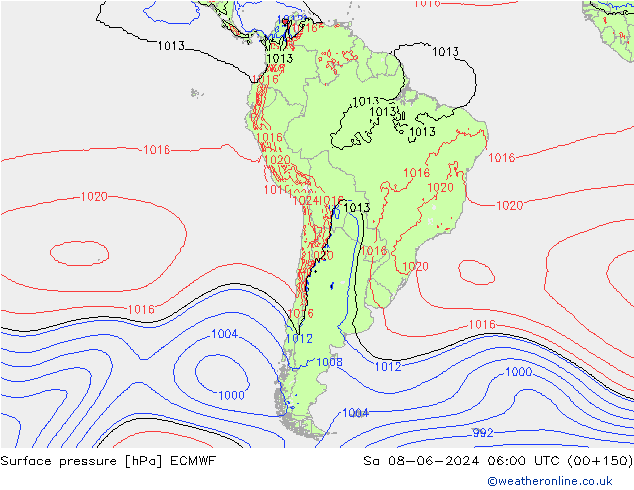 Surface pressure ECMWF Sa 08.06.2024 06 UTC