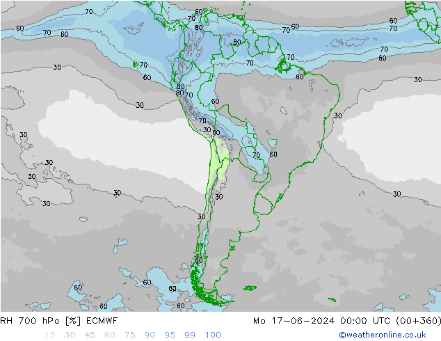 RH 700 гПа ECMWF пн 17.06.2024 00 UTC