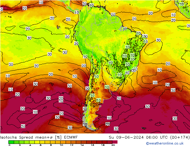 Eşrüzgar Hızları Spread ECMWF Paz 09.06.2024 06 UTC