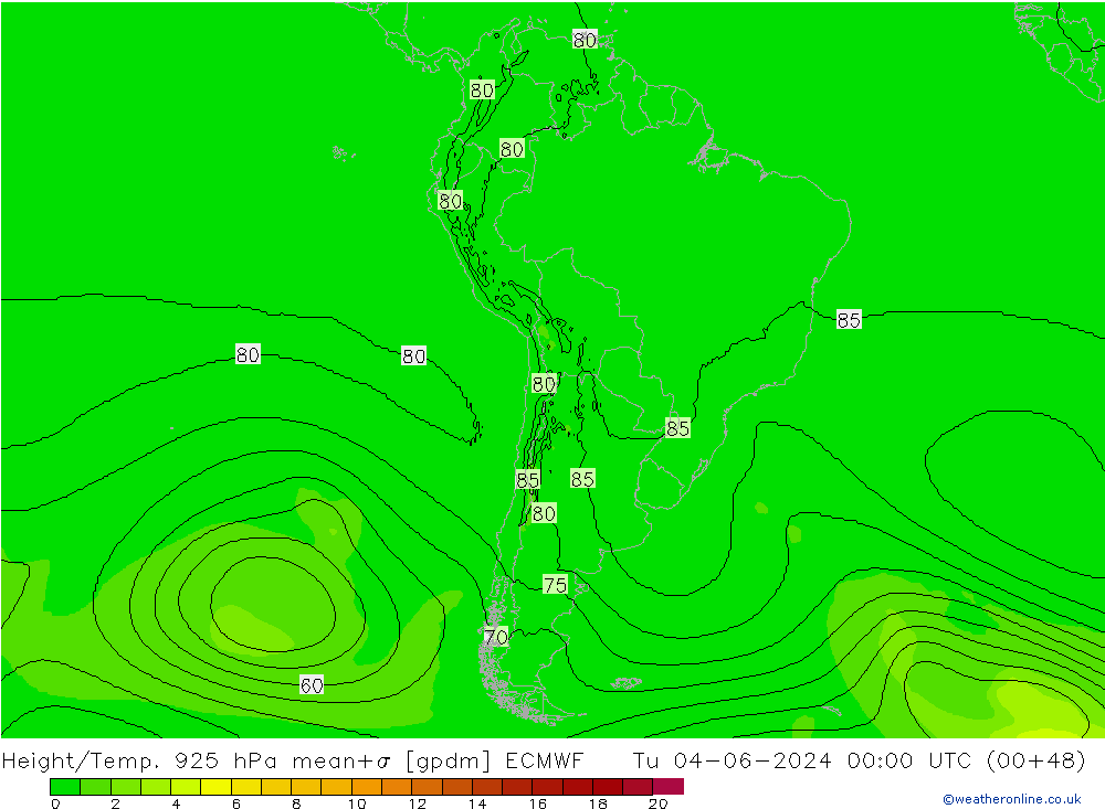 Height/Temp. 925 hPa ECMWF Ter 04.06.2024 00 UTC