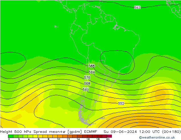 Height 500 гПа Spread ECMWF Вс 09.06.2024 12 UTC