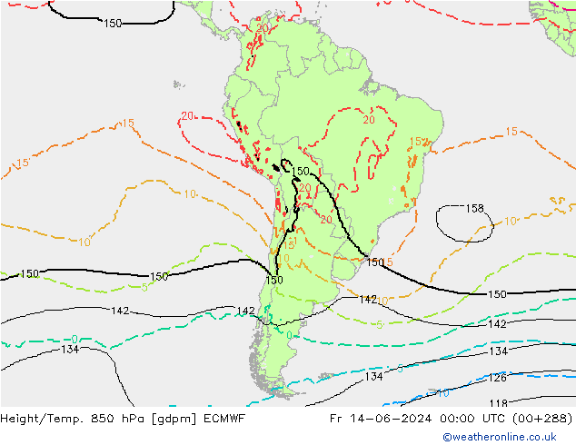 Height/Temp. 850 hPa ECMWF Fr 14.06.2024 00 UTC