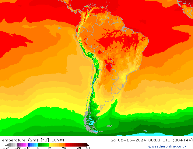Temperatura (2m) ECMWF sáb 08.06.2024 00 UTC