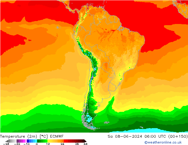 Temperatura (2m) ECMWF sáb 08.06.2024 06 UTC