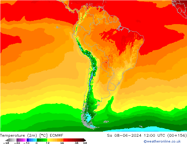 Temperature (2m) ECMWF Sa 08.06.2024 12 UTC