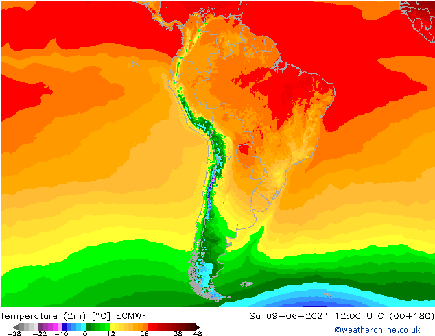 карта температуры ECMWF Вс 09.06.2024 12 UTC