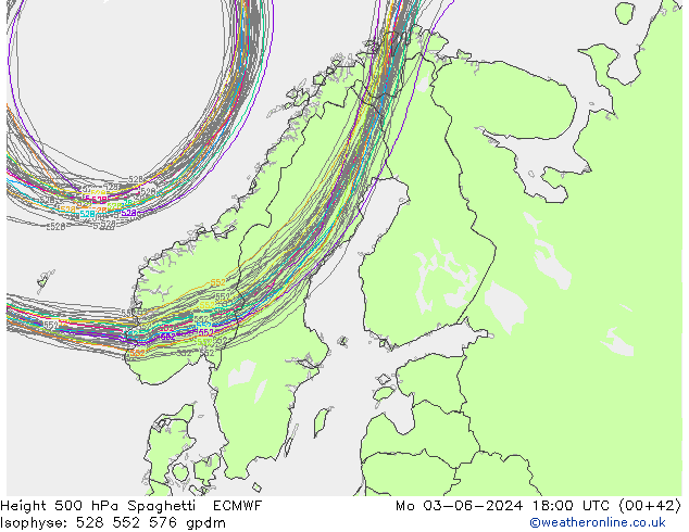 500 hPa Yüksekliği Spaghetti ECMWF Pzt 03.06.2024 18 UTC