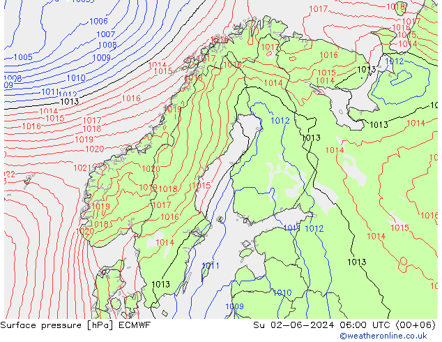 Atmosférický tlak ECMWF Ne 02.06.2024 06 UTC