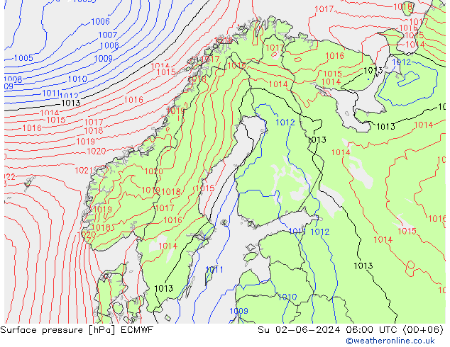 Presión superficial ECMWF dom 02.06.2024 06 UTC