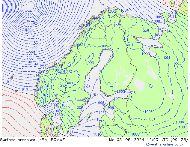 Bodendruck ECMWF Mo 03.06.2024 12 UTC