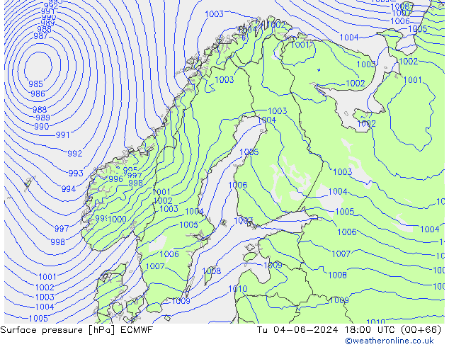 приземное давление ECMWF вт 04.06.2024 18 UTC