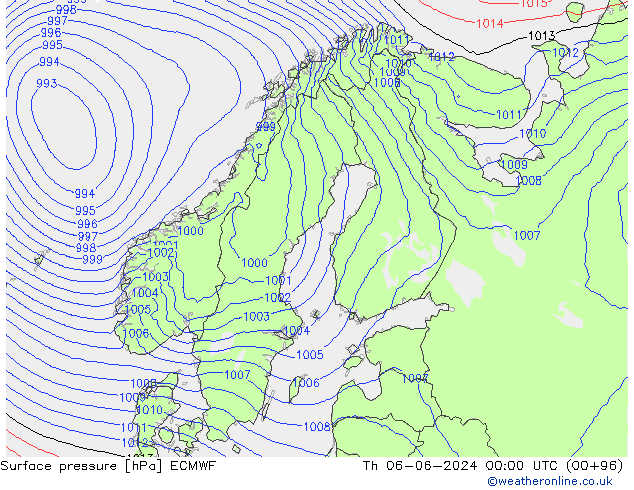 Luchtdruk (Grond) ECMWF do 06.06.2024 00 UTC