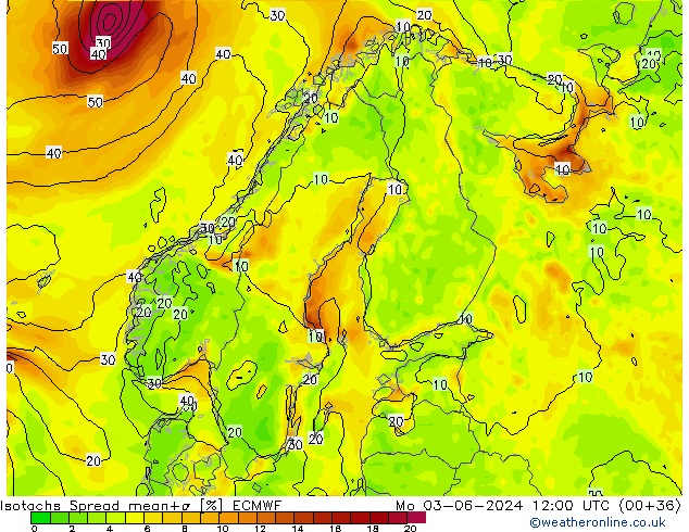 Isotachs Spread ECMWF Po 03.06.2024 12 UTC