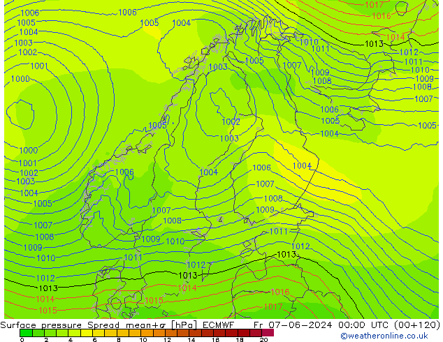 Bodendruck Spread ECMWF Fr 07.06.2024 00 UTC