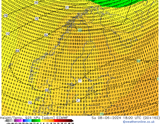 Height/Temp. 925 hPa ECMWF Sa 08.06.2024 18 UTC