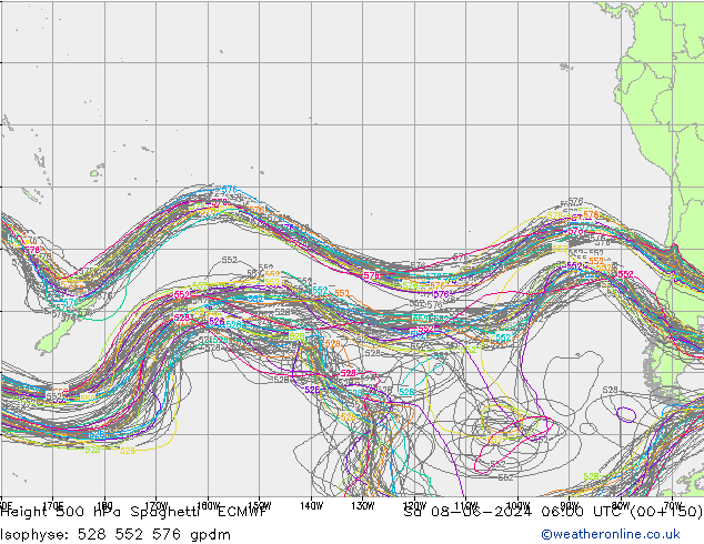 Height 500 hPa Spaghetti ECMWF  08.06.2024 06 UTC