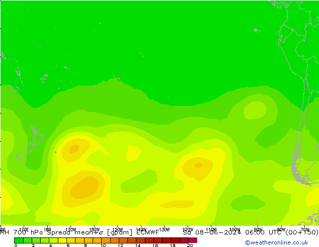 RH 700 гПа Spread ECMWF сб 08.06.2024 06 UTC