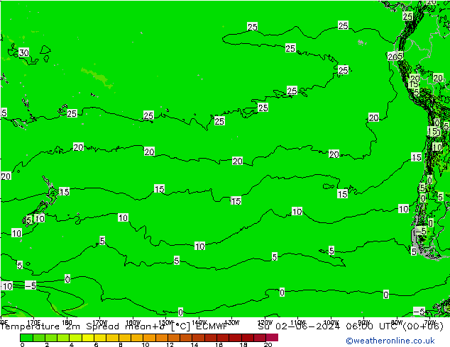 Temperatuurkaart Spread ECMWF zo 02.06.2024 06 UTC