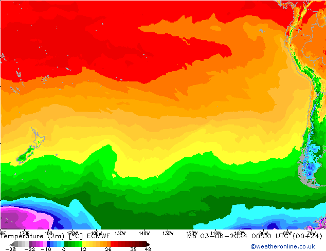 Temperature (2m) ECMWF Mo 03.06.2024 00 UTC