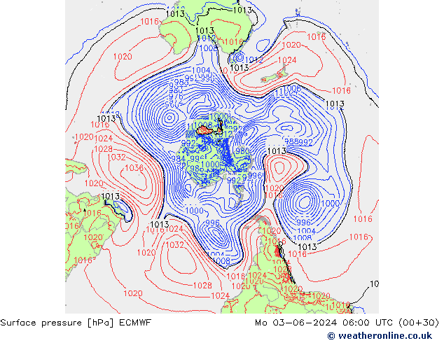 pressão do solo ECMWF Seg 03.06.2024 06 UTC