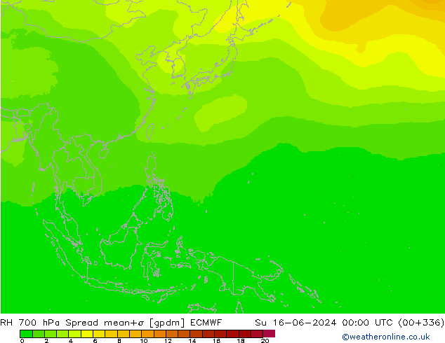 RH 700 hPa Spread ECMWF Su 16.06.2024 00 UTC